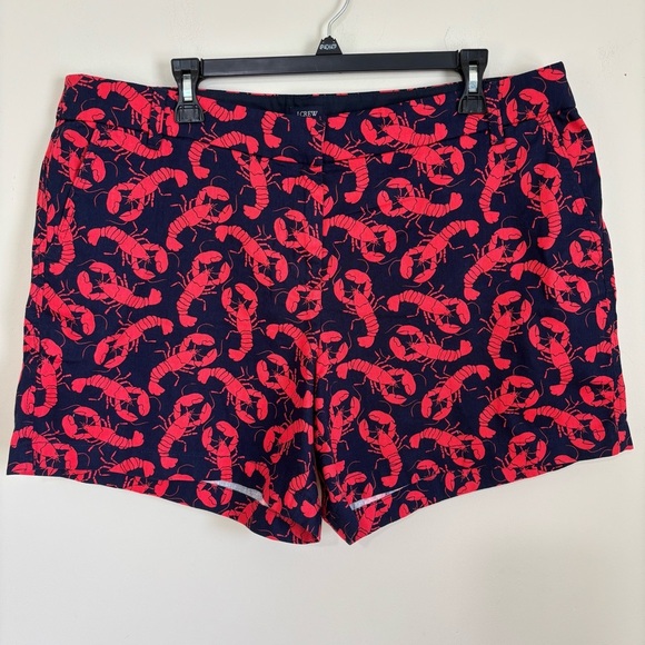 J. Crew Factory Plus Size 16 Navy Red Lobster print classic chino shorts - Picture 1 of 15